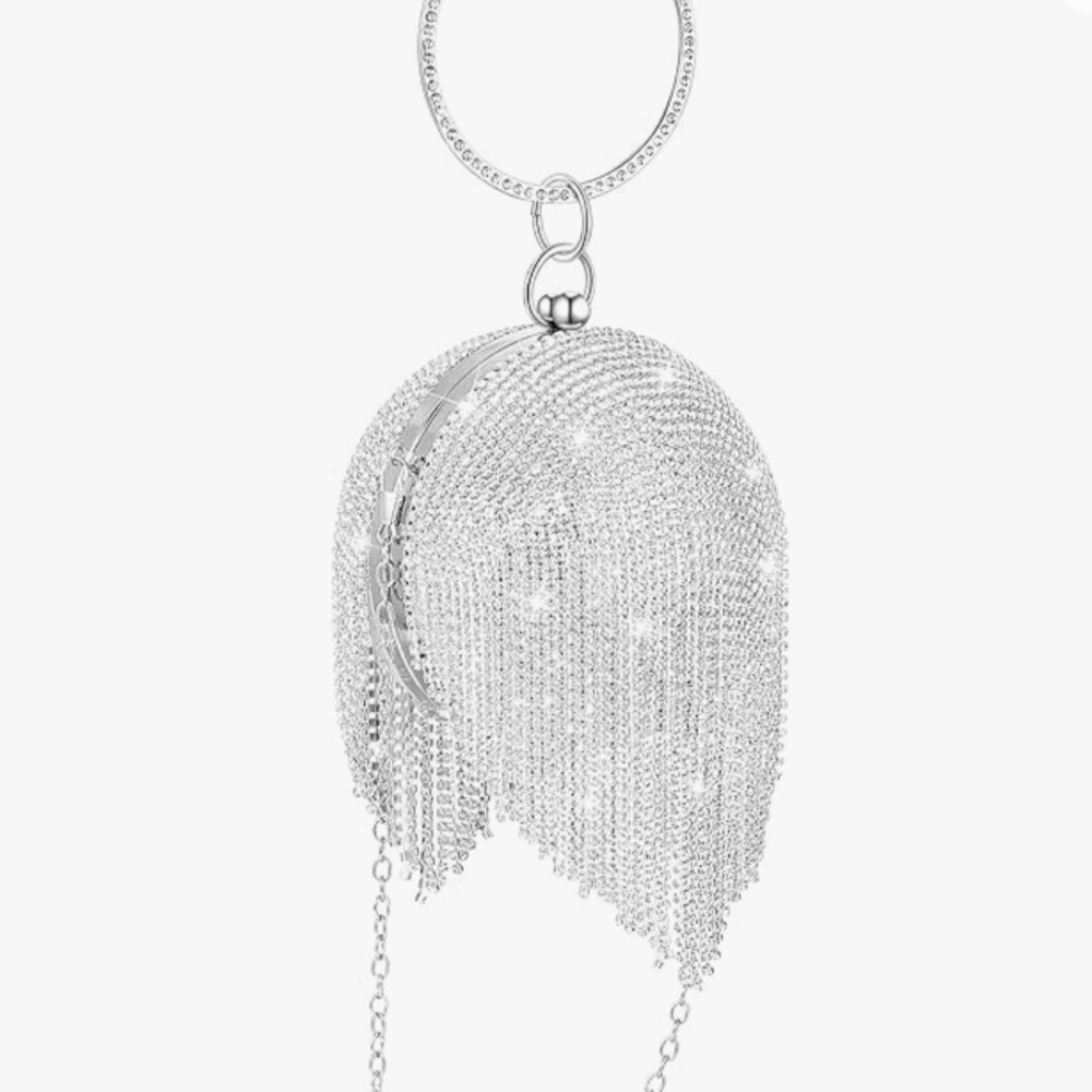 Silver Rhinestone Sphere Clutch Wristlet